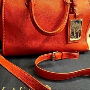 Ralph Lauren Tangerine Pebbled Leather Silver Trim "Proprietor" Satchel Hand Bag